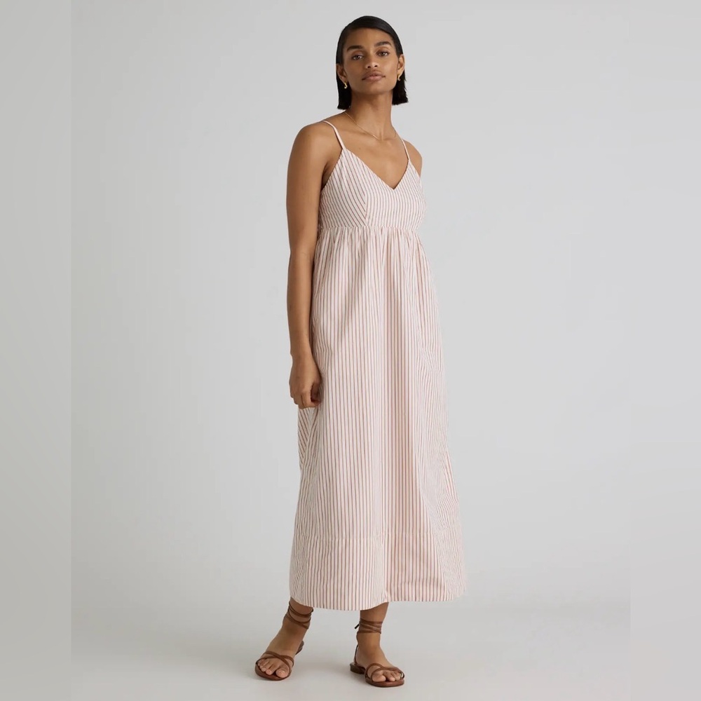 Quince Terracotta Striped Maxi Dress 100% Organic Cotton Poplin